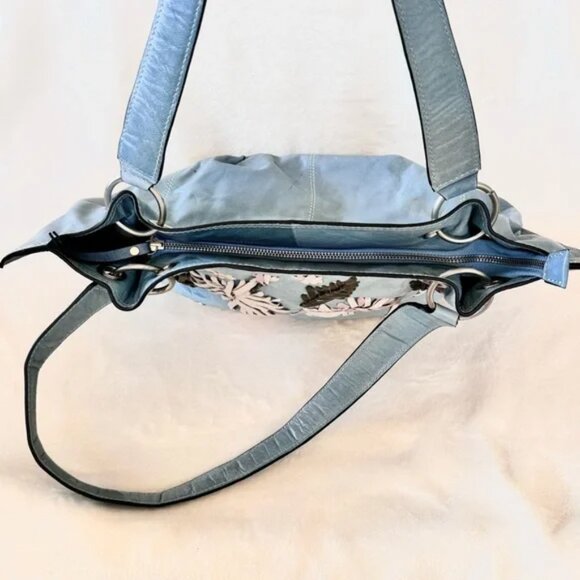 Firenze Bella Floral Leather Hobo Handbag - Picture 8 of 9